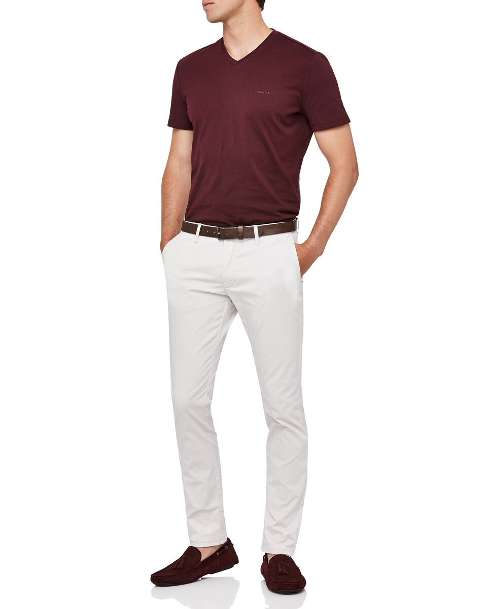 Plain V-Neck Tee, Burgundy, hi-res